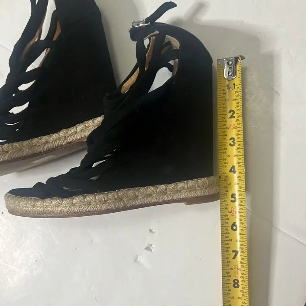 JEAN MICHEL CAZABAT ESPADRILLES WEDGE PLATFORM BLACK‎ SUEDE SHOES SIZE 38 1/2